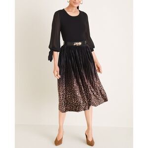 Chico’s Women’s Sheer-Sleeve Tie Pullover Black Sweater